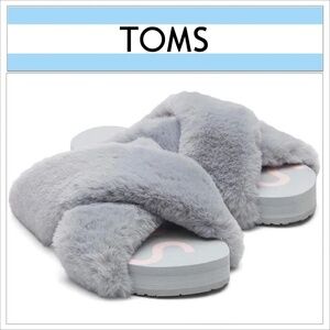 Toms Susie Eva Cross-Over Slippers Grey Plush Faux Fur House Bedroom NIB